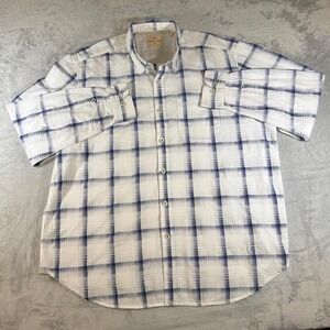 Y2K Vintage Tommy Bahama Lightweight Button-Up Shirt | Blue/White Plaid | 2XL